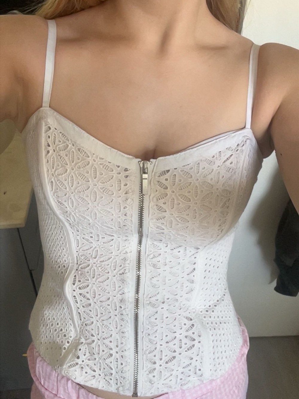 Forever 21 small white zipper corset top